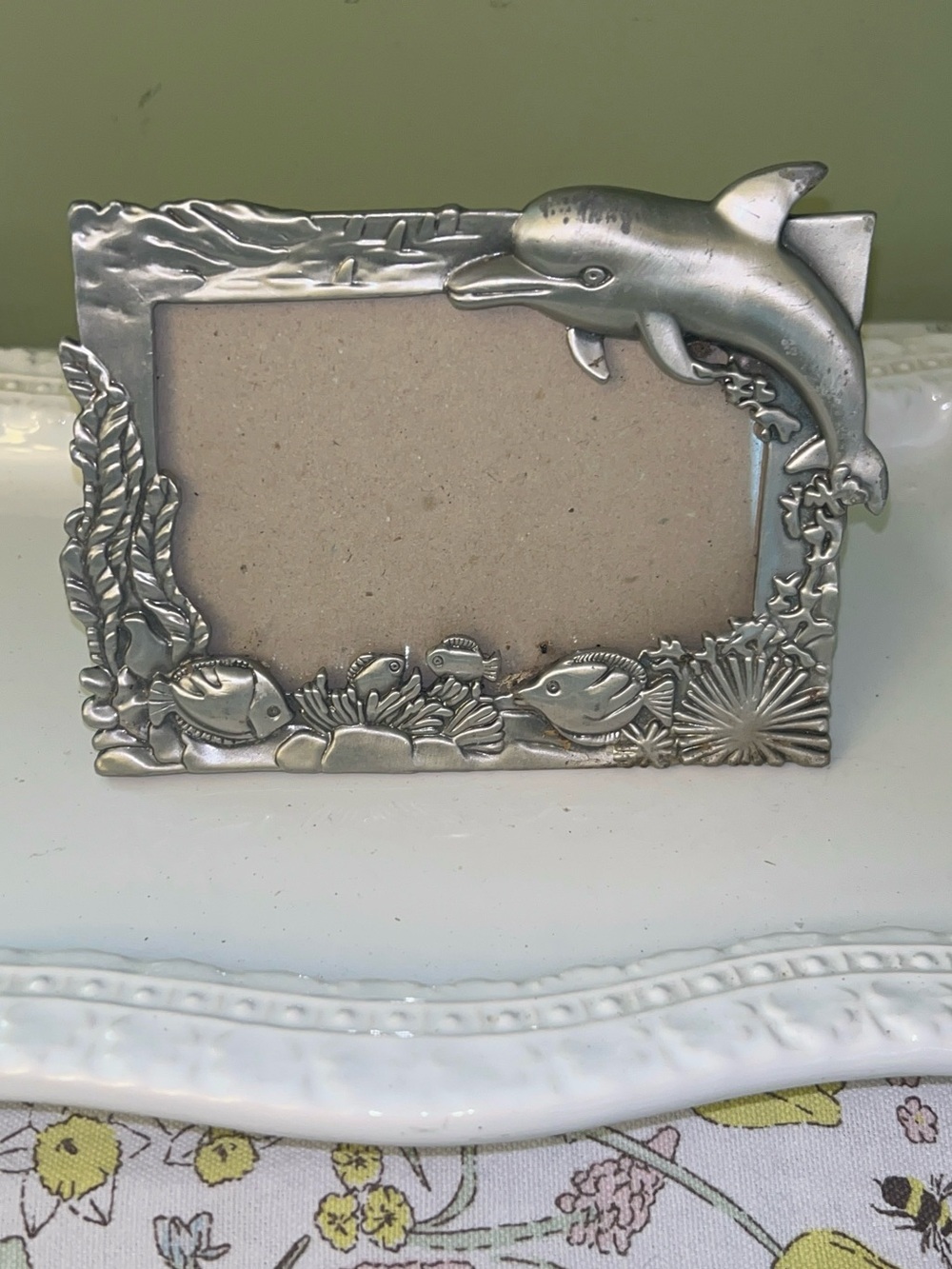 Vintage Sea World Pewter Dolphin Picture Frame